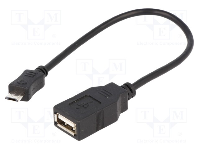 Cable; OTG,USB 2.0; USB A socket,USB B micro plug; 0.2m; black