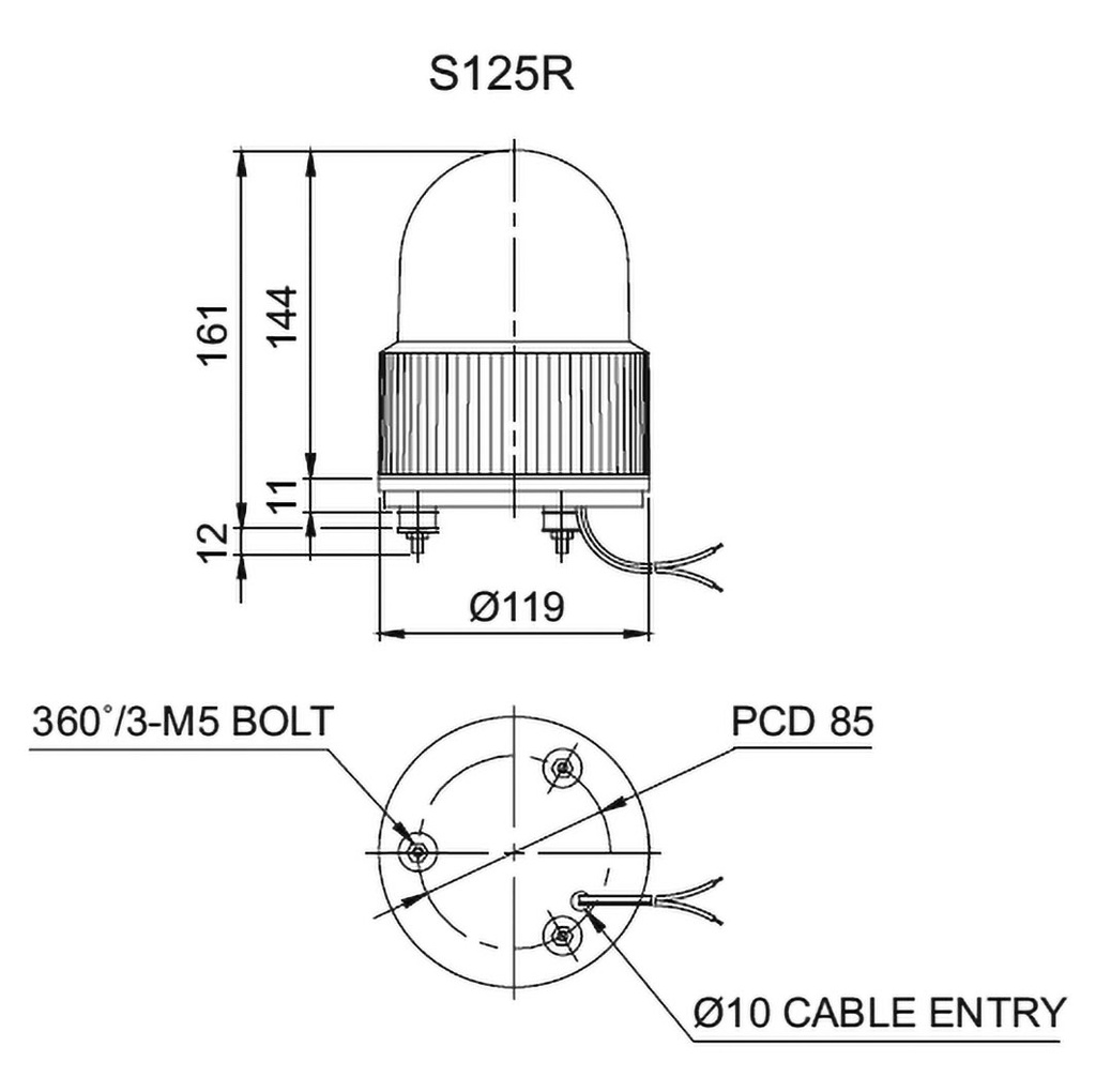 Signaller: lighting; rotating light; green; Series: S125; 12VDC