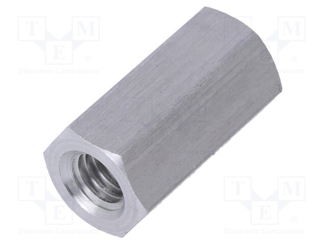 Screwed spacer sleeve; Int.thread: M6; 20mm; hexagonal; aluminium