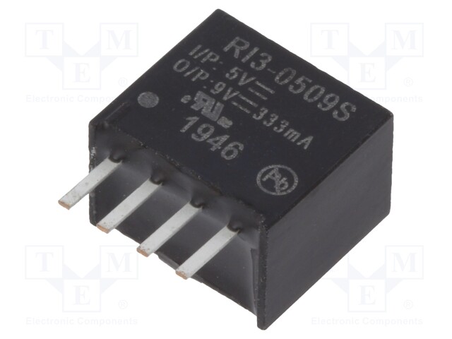 Converter: DC/DC; 3W; Uin: 4.5÷5.5V; Uout: 9VDC; Iout: 333mA; SIP4