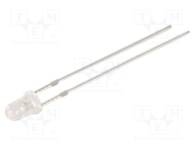 LED; 3mm; red; 2180mcd; 30°; Front: convex; 9V; No.of term: 2; 190mW