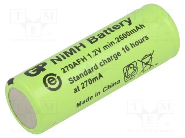Re-battery: Ni-MH; A,R23; 1.2V; 2.6Ah; 270mA