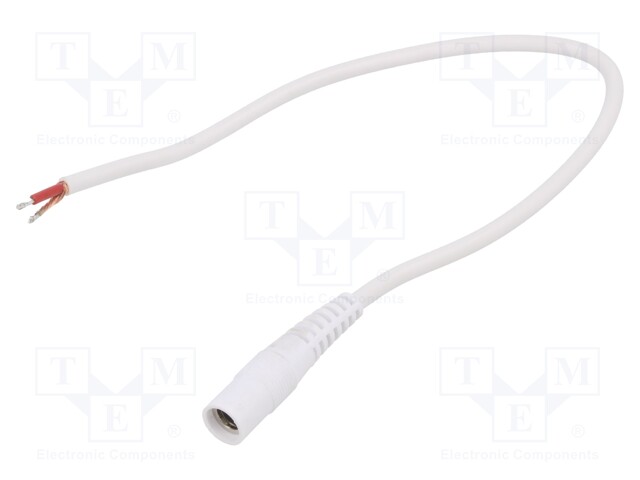 Cable; wires,DC 5,5/2,1 socket; straight; 1mm2; white; 0.25m