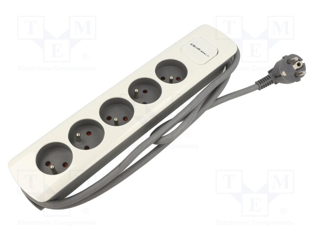 Extension lead; Sockets: 5; white-grey; 3x1,5mm2; 1.8m; 16A