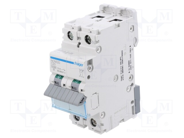 Circuit breaker; 230/400VAC; Inom: 20A; Poles: 1+N; DIN; Charact: C