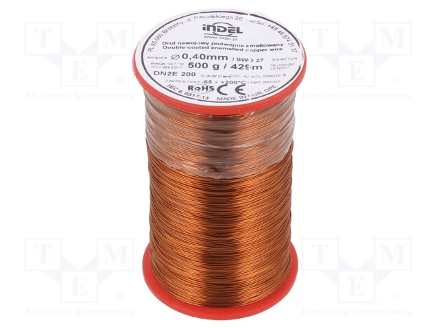 Coil wire; double coated enamelled; 0.4mm; 500g; -65÷200°C