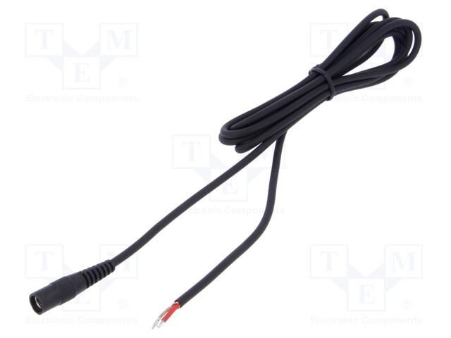 Cable; wires,DC 5,5/2,1 socket; straight; 1mm2; black; 2m