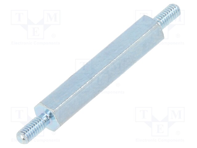 Screwed spacer sleeve; 25mm; Ext.thread: M2,5; hexagonal; steel