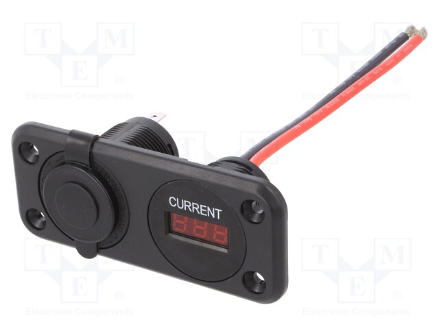 Ammeter; car lighter socket x1; Sup.volt: 7÷33VDC; black; red