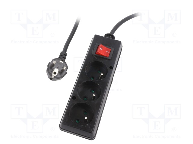 Extension lead; Sockets: 3; black; 3x1,5mm2; 10m; 16A