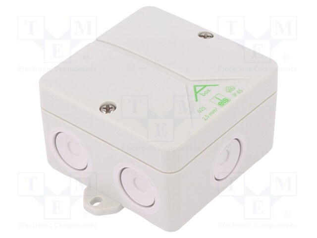 Enclosure: junction box; X: 80mm; Y: 80mm; Z: 52mm; polystyrene; IP65