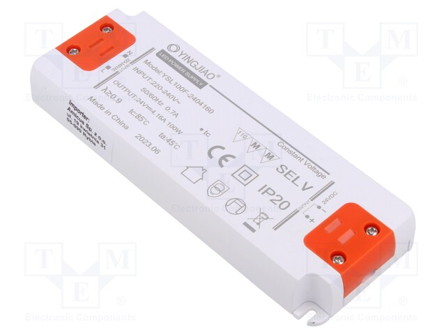 Power supply: switched-mode; LED; 100W; 24VDC; 4.16A; 220÷240VAC