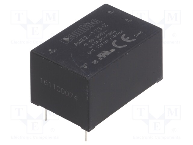 Converter: AC/DC; 2W; Uout: 12VDC; Iout: 0.167A; 76%; Mounting: PCB