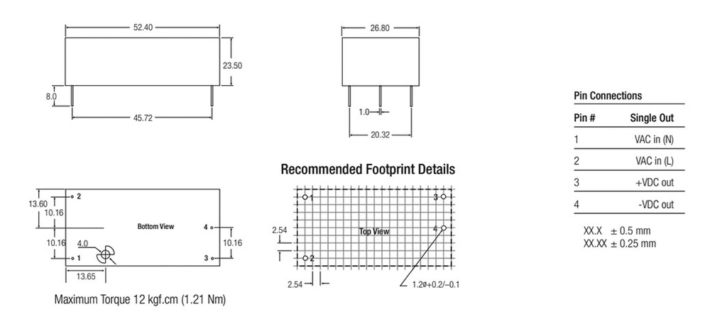 Converter: AC/DC; 10W; Uout: 12VDC; Iout: 833mA; 77%; Mounting: PCB