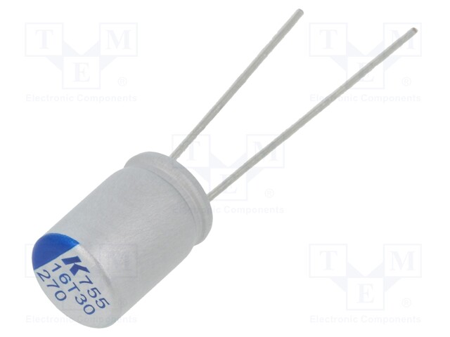 Polymer Aluminium Electrolytic Capacitor, 270 µF, 16 V, Radial Leaded, A755 Series, 0.015 ohm