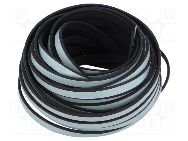 Gasket; EPDM; D: 2mm; black; L: 10m; W: 8mm; Mounting: self-adhesive