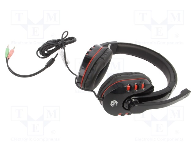 Headphones with microphone; black; Jack 3,5mm x2; headphones