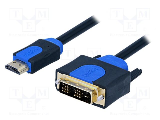 Cable; HDMI 1.3; DVI-D (18+1) plug,HDMI plug; 3m; blue,black