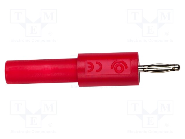 Adapter,socket,plug; 2mm banana; 36A; 70VDC; red; 4mm; 10pcs.