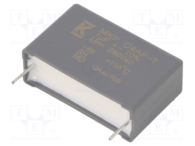 AC Film Capacitor, 1 µF, 250 VAC, Metallized PP, ± 10%, C4AF Series, Radial Box