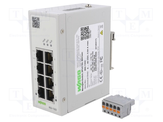 ENET SWITCH, INDUS, RJ45 X 8, DIN RAIL