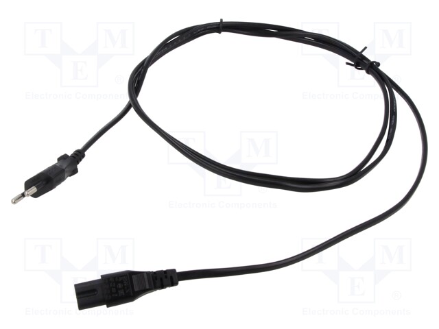 Cable; CEE 7/16 (C) plug,IEC C7 female; PVC; 2m; black; 2x0,75mm2