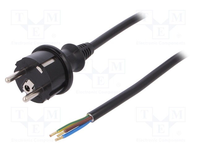 Cable; SCHUKO plug,CEE 7/7 (E/F) plug,wires; 4m; black; PVC; 16A