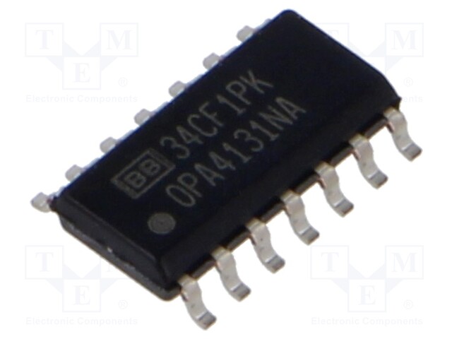 Operational Amplifier, 4 Amplifier, 1 MHz, 10 V/µs, ± 4.5V to ± 18V, SOIC, 14 Pins