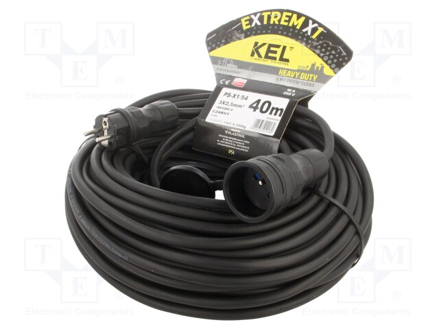 Extension lead; Sockets: 1; rubber; black; 3x2,5mm2; 40m; 16A