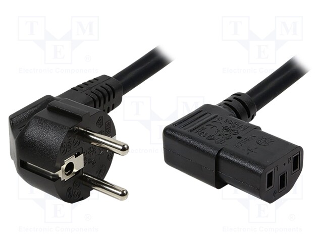 Cable; CEE 7/7 (E/F) plug angled,IEC C13 female 90°; 2m; black