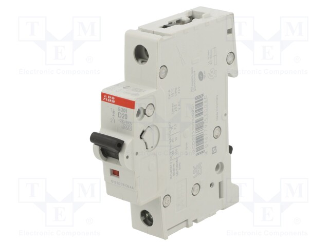 Circuit breaker; 230VAC; Inom: 20A; Poles: 1; DIN; Charact: D; 6kA