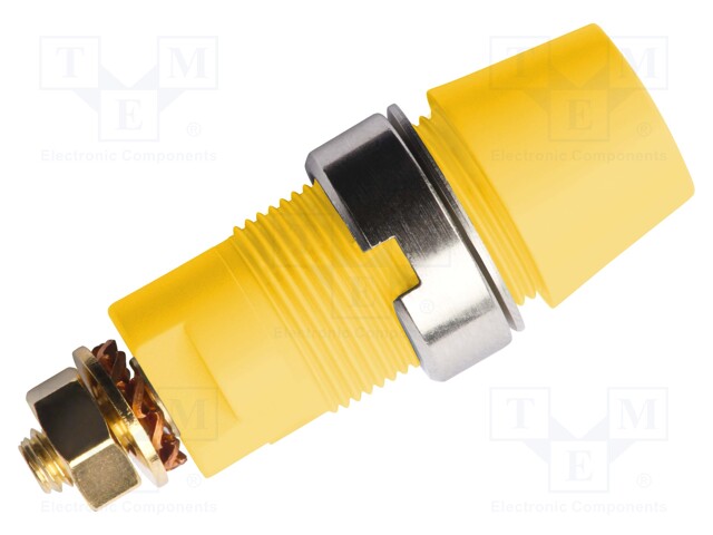 Socket; 4mm banana; 32A; 1kVDC; yellow; gold-plated; screw; 39mm