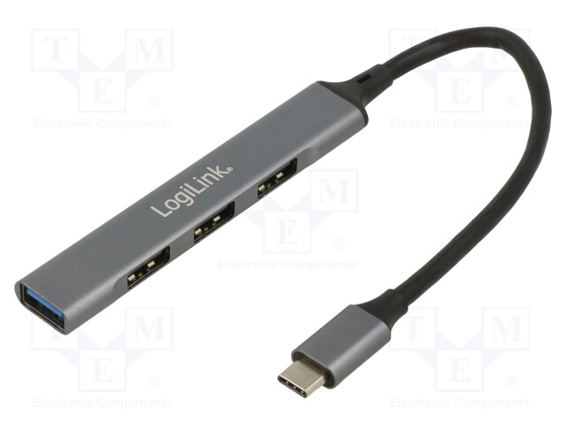 Hub USB; USB C; USB 3.2; PnP; grey; Number of ports: 4; 5Gbps