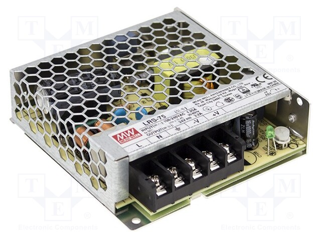 Power supply: switched-mode; modular; 75W; 15VDC; 99x97x30mm; 5A