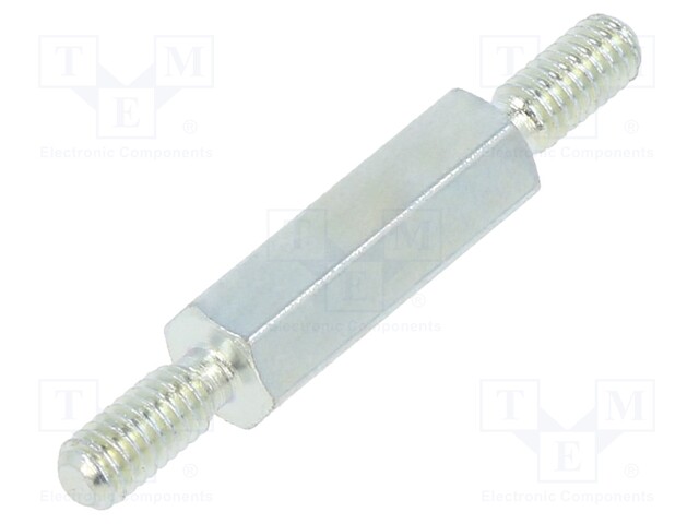 Screwed spacer sleeve; 12mm; Ext.thread: M2,5; hexagonal; steel