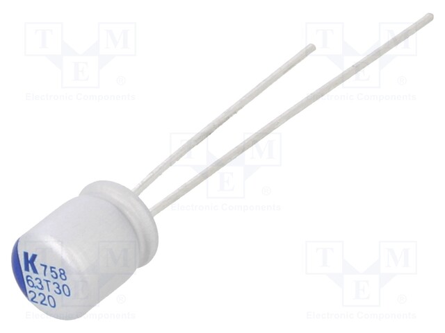 Polymer Aluminium Electrolytic Capacitor, 220 µF, 6.3 V, Radial Leaded, A758 Series, 0.018 ohm