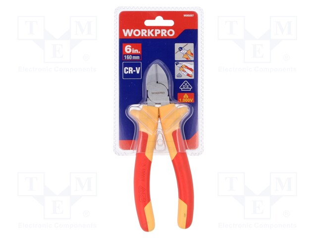 Pliers; insulated,cutting; chrome-vanadium steel; 160mm; 1kVAC