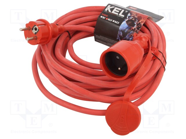 Extension lead; Sockets: 1; rubber; red; 10m; 16A; PROFESSIONAL