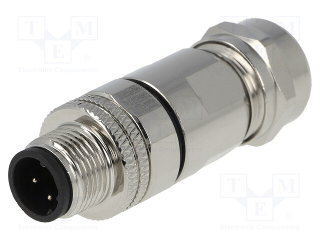 Plug; M12; PIN: 4; male; D code-Ethernet; for cable; soldering; IP65