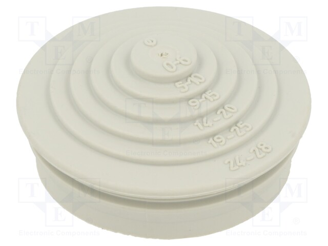 Grommet; elastomer thermoplastic TPE; light grey; Øcable: 0÷28mm