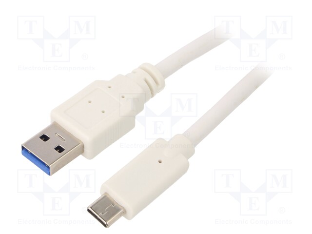 Cable; USB 3.0; USB A plug,USB C plug; gold-plated; 1m; white