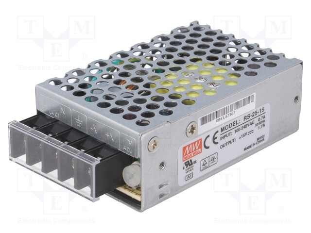 Power supply: switched-mode; modular; 25.5W; 15VDC; 78x51x28mm