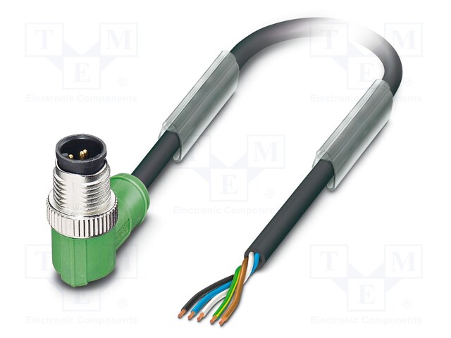 Connection lead; M12; PIN: 5; angled; 3m; plug; 60VAC; 4A; -25÷90°C