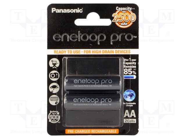 Re-battery: Ni-MH; AA; 1.2V; 2450mAh; ENELOOP PRO; Ø14.35x50.4mm