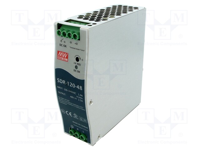 Power supply: switched-mode; 120W; 48VDC; 48÷55VDC; 2.5A; 670g