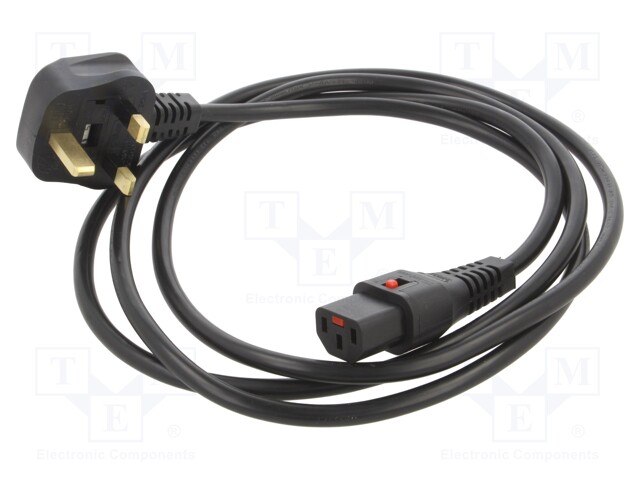 Cable; BS 1363 (G) plug,IEC C13 female; 1m; black; 10A; 250V; IP20