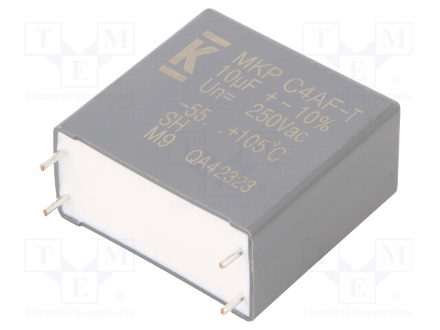 AC Film Capacitor, 10 µF, 250 VAC, Metallized PP, ± 10%, C4AF Series, Radial Box