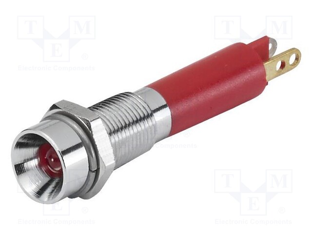 Indicator: LED; prominent; red; 24VDC; 24VAC; Ø6mm; ØLED: 3mm; 8mcd