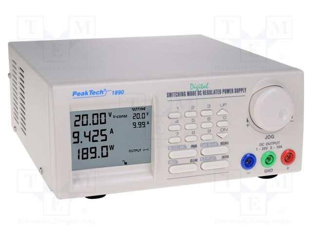 Power supply: programmable laboratory; single-channel; 1÷20VDC