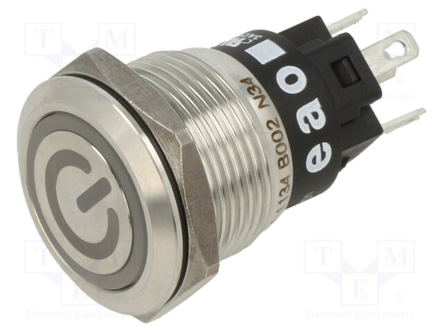 Vandal Resistant Switch, Engraved, Standby, 82 Series, 19 mm, SPDT, Momentary, Round Flush